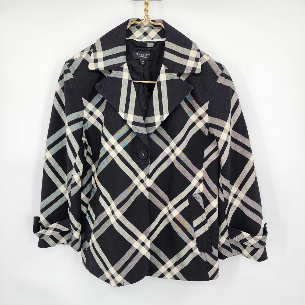Talbots Black Plaid Cropped Blazer